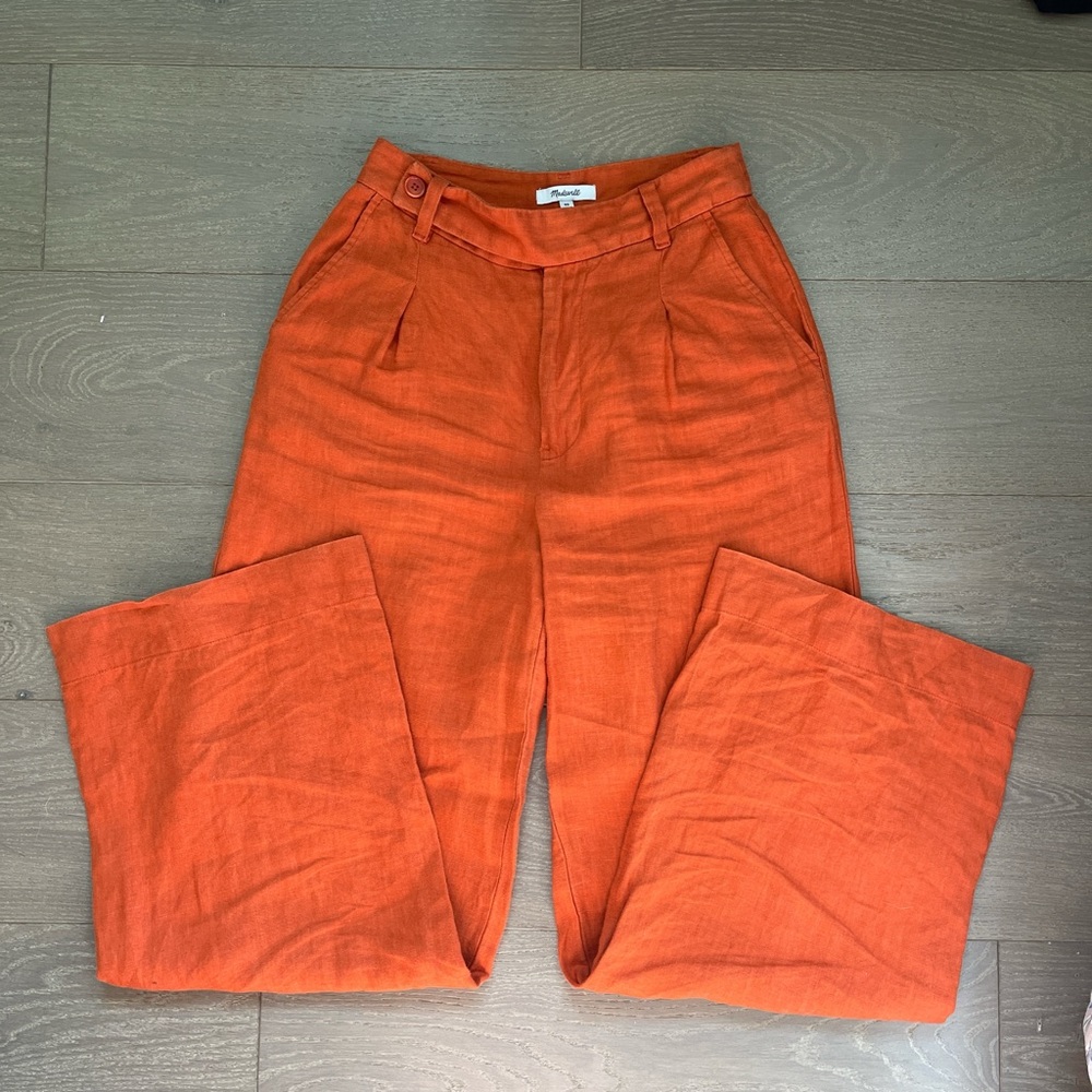 Madewell burnt orange wide leg linen trousers